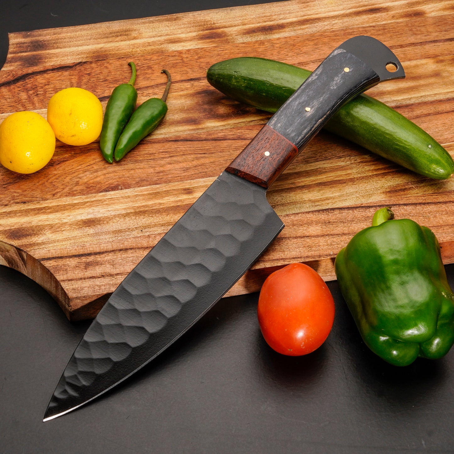 Handmade Carbon Steel Chef Knife Set – Powder Coated Blade with Exotic Wood Handle