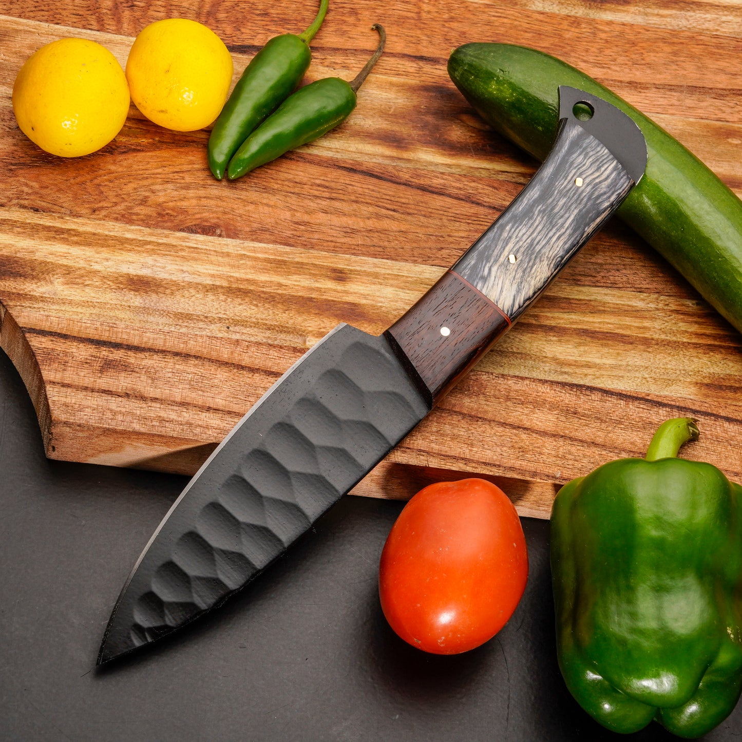 Handmade Carbon Steel Chef Knife Set – Powder Coated Blade with Exotic Wood Handle