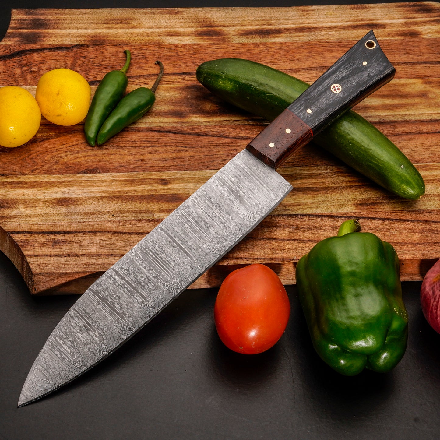 Handmade Carbon Steel Chef Knife Set – Powder Coated Blade with Exotic Wood Handle