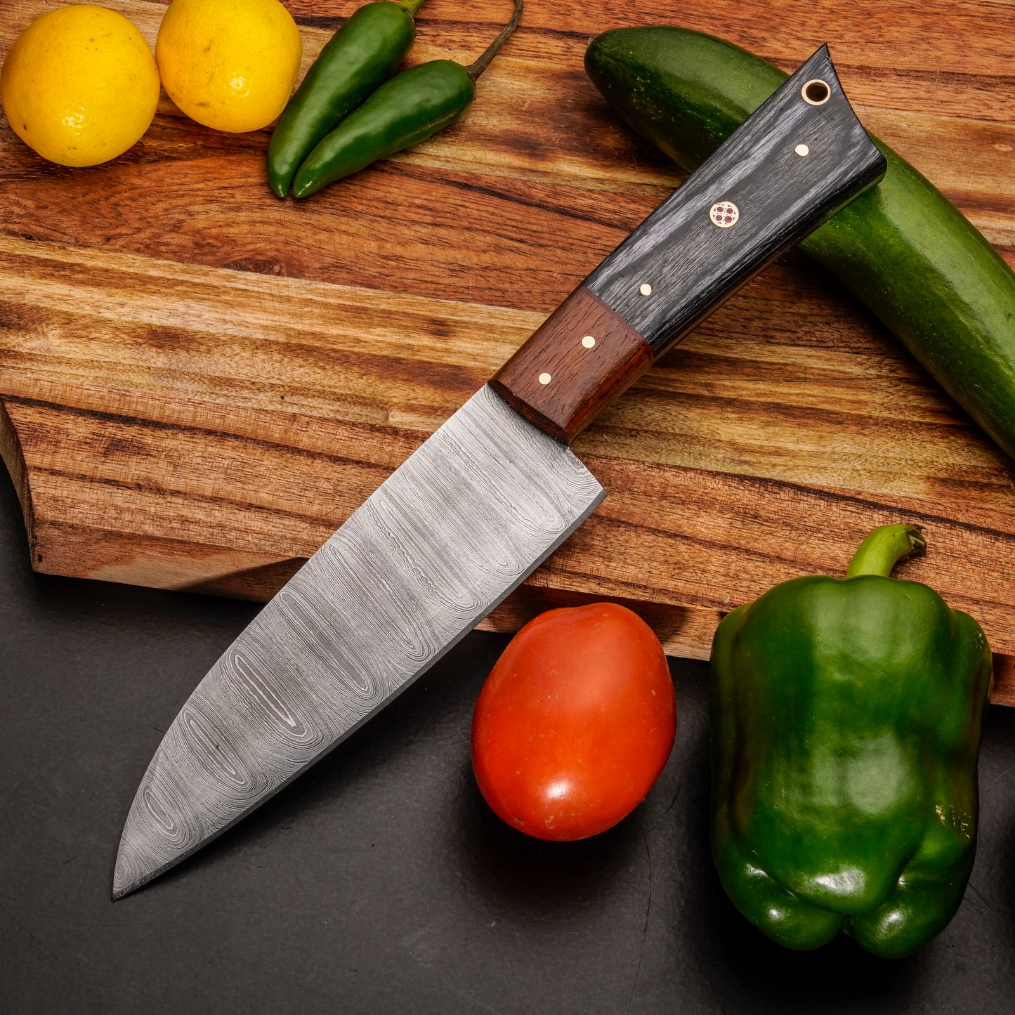 Handmade Carbon Steel Chef Knife Set – Powder Coated Blade with Exotic Wood Handle