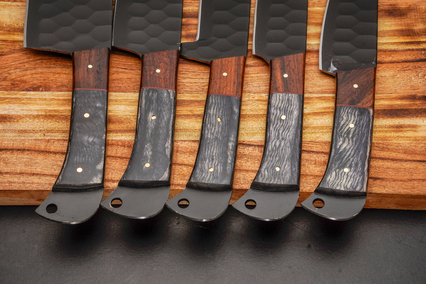 Handmade Carbon Steel Chef Knife Set – Powder Coated Blade with Exotic Wood Handle