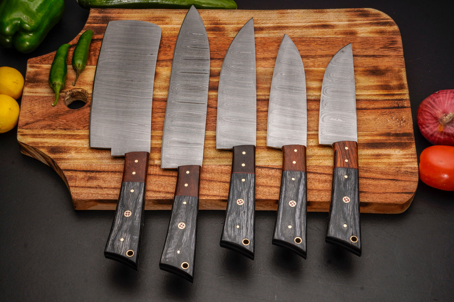 Handmade Carbon Steel Chef Knife Set – Powder Coated Blade with Exotic Wood Handle