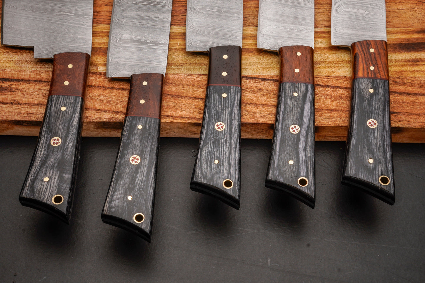 Handmade Carbon Steel Chef Knife Set – Powder Coated Blade with Exotic Wood Handle