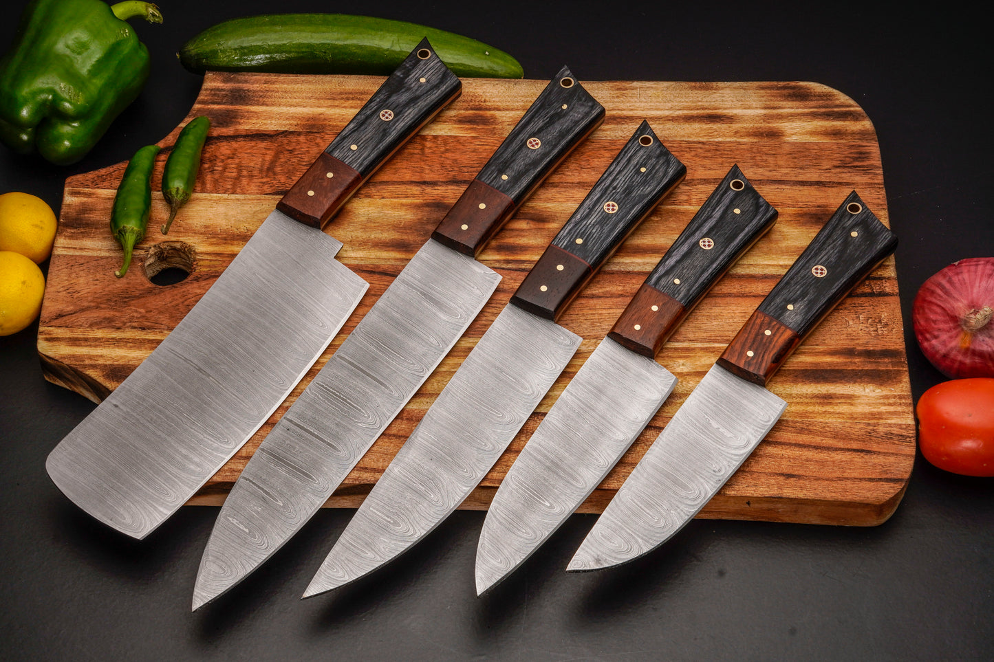 Handmade Carbon Steel Chef Knife Set – Powder Coated Blade with Exotic Wood Handle