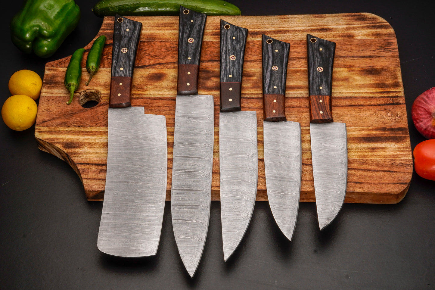 Handmade Carbon Steel Chef Knife Set – Powder Coated Blade with Exotic Wood Handle