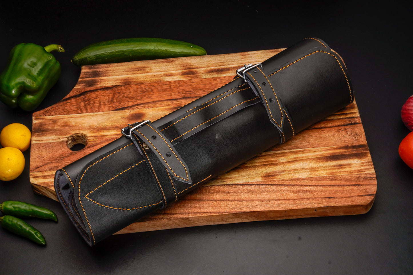Handmade Carbon Steel Chef Knife Set – Powder Coated Blade with Wood & Resin Handle