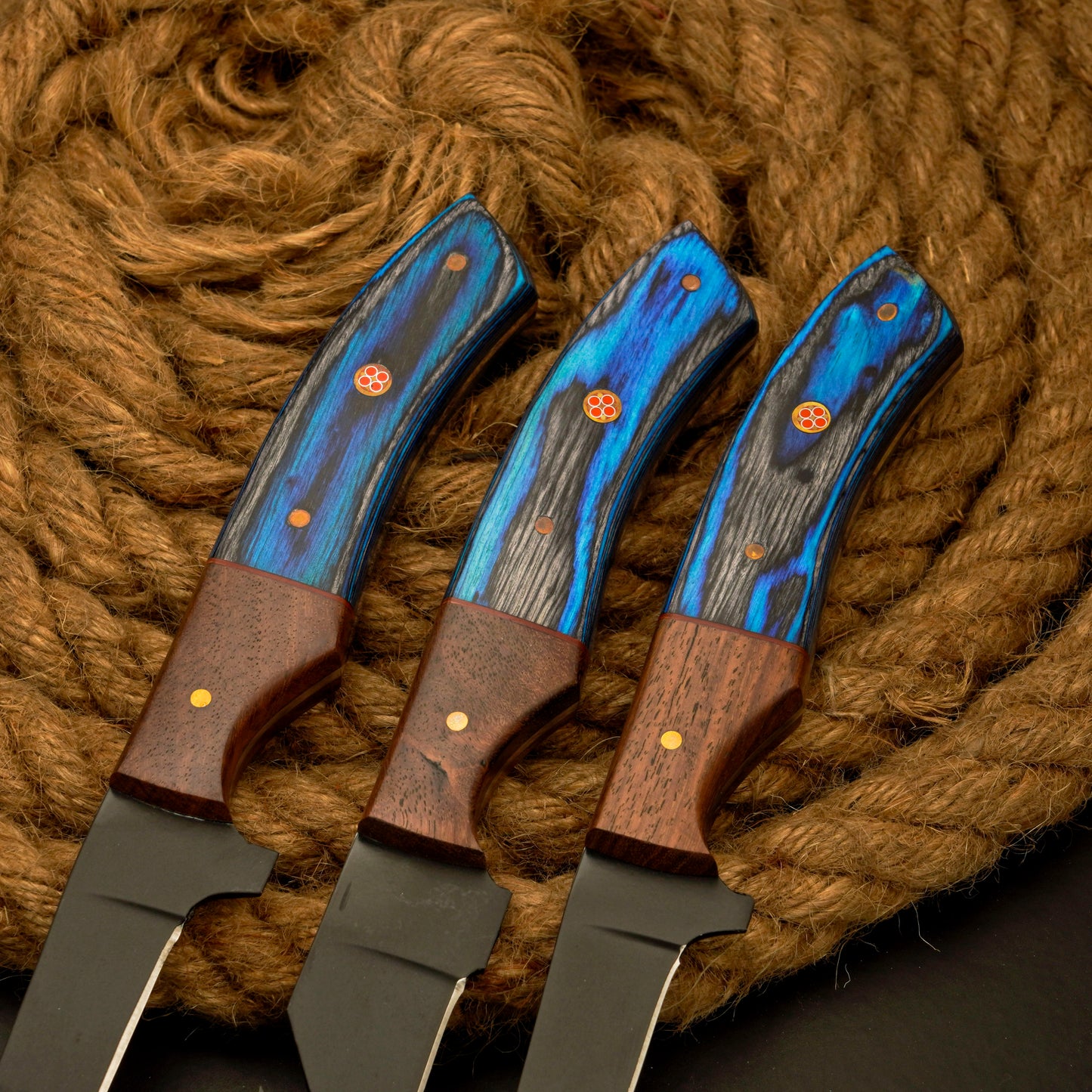 3 Pc Handmade Carbon Steel Powder coated Fillet Knife set With Leather Roll kit best Anniversary Gift for Men