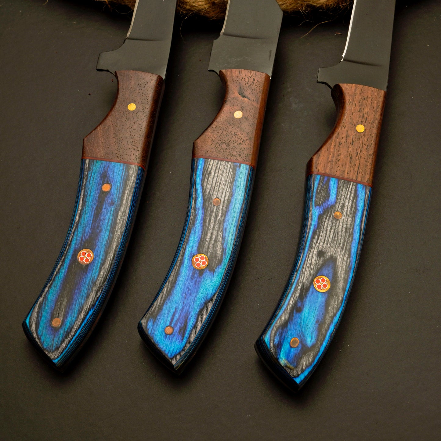3 Pc Handmade Carbon Steel Powder coated Fillet Knife set With Leather Roll kit best Anniversary Gift for Men