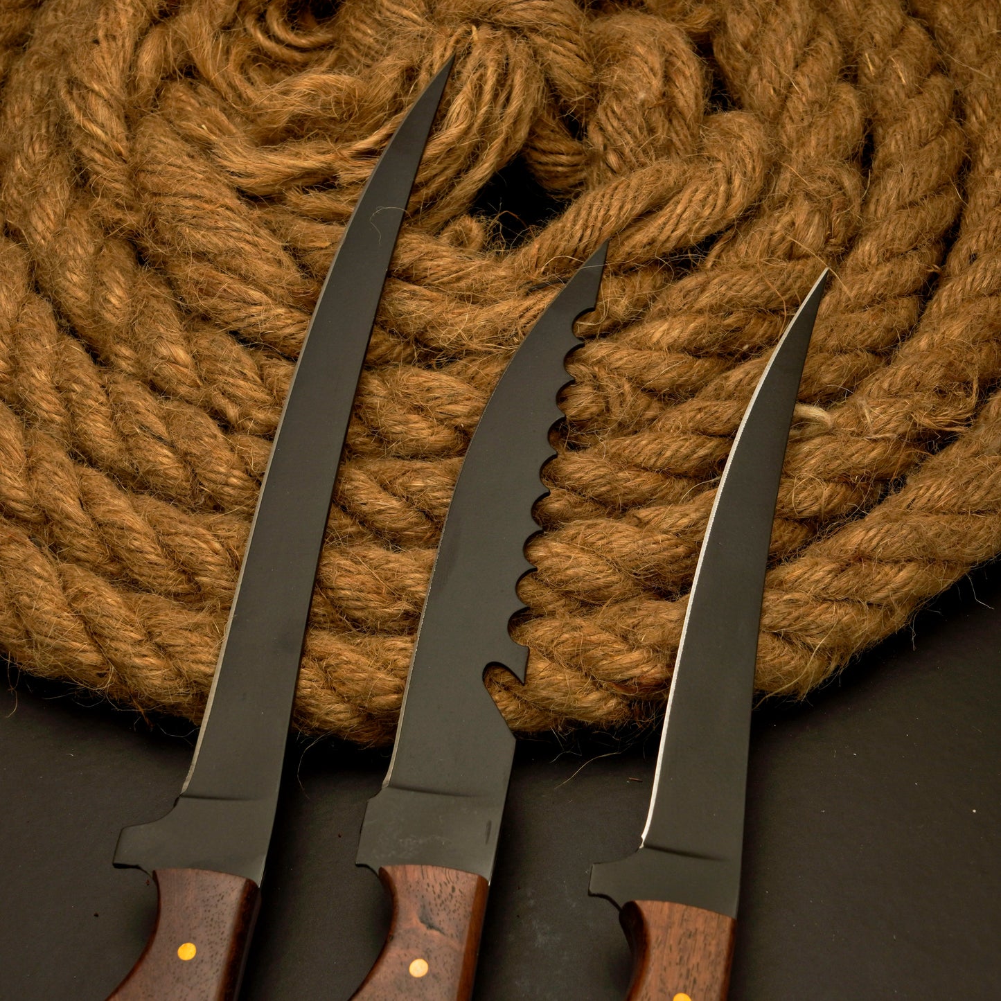 3 Pc Handmade Carbon Steel Powder coated Fillet Knife set With Leather Roll kit best Anniversary Gift for Men
