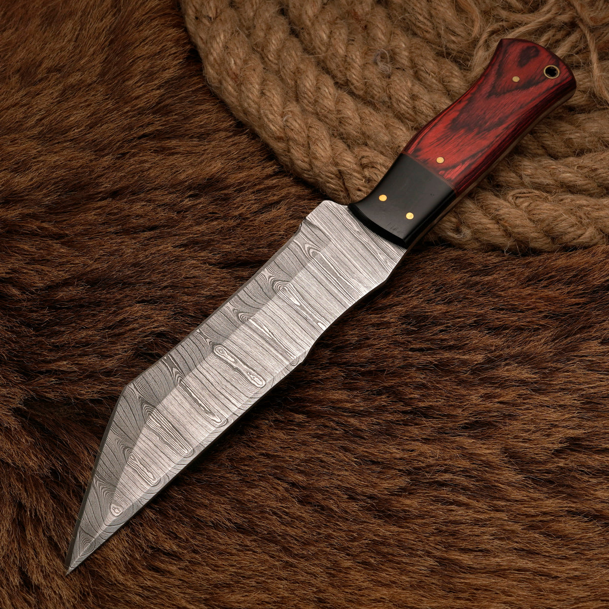 Handmade Damascus Steel Tanto Knife – Exotic Wood & Buffalo Horn Handle