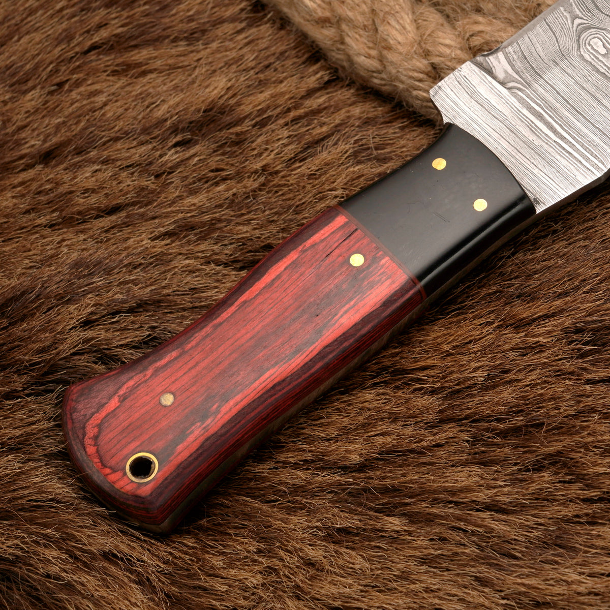 Handmade Damascus Steel Tanto Knife – Exotic Wood & Buffalo Horn Handle