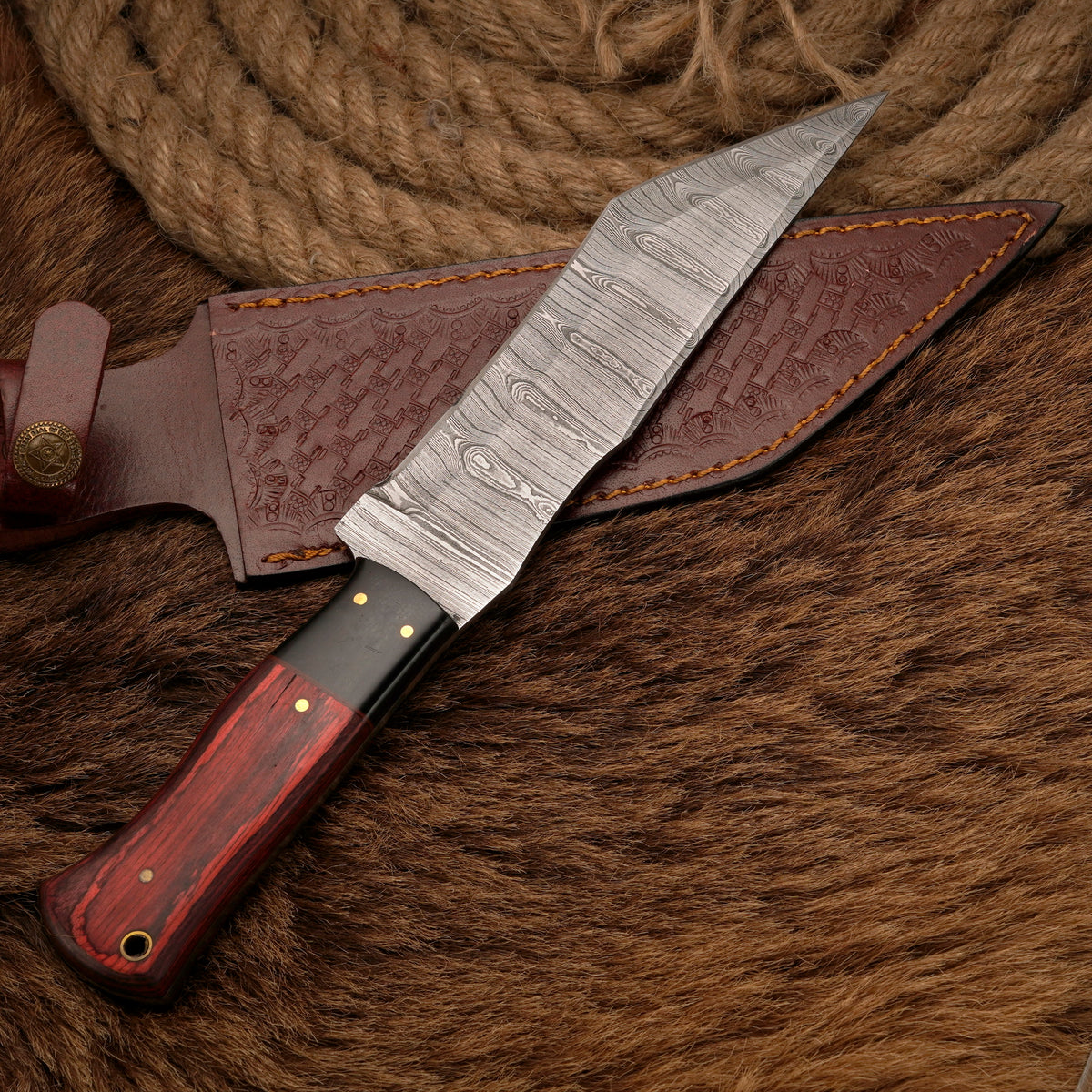 Handmade Damascus Steel Tanto Knife – Exotic Wood & Buffalo Horn Handle