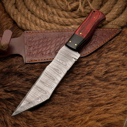 Handmade Damascus Steel Tanto Knife – Exotic Wood & Buffalo Horn Handle