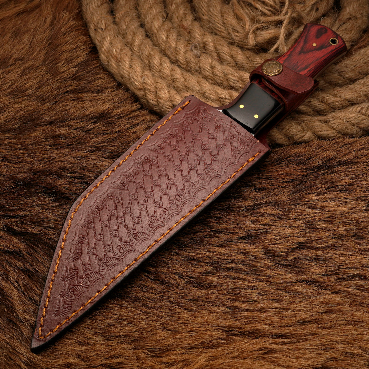 Handmade Damascus Steel Tanto Knife – Exotic Wood & Buffalo Horn Handle