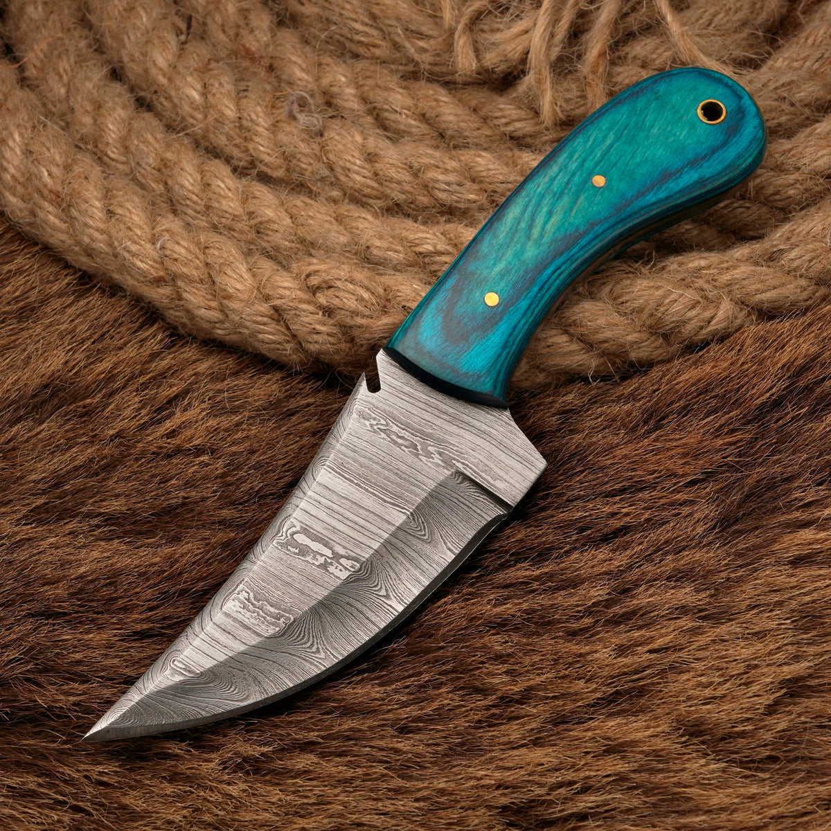 Handmade Damascus Steel Skinner Knife – Exotic Wood Handle, 8-Inch