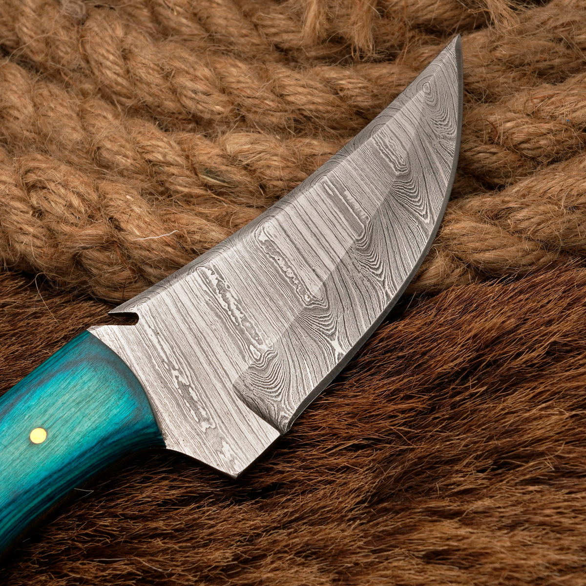Handmade Damascus Steel Skinner Knife – Exotic Wood Handle, 8-Inch