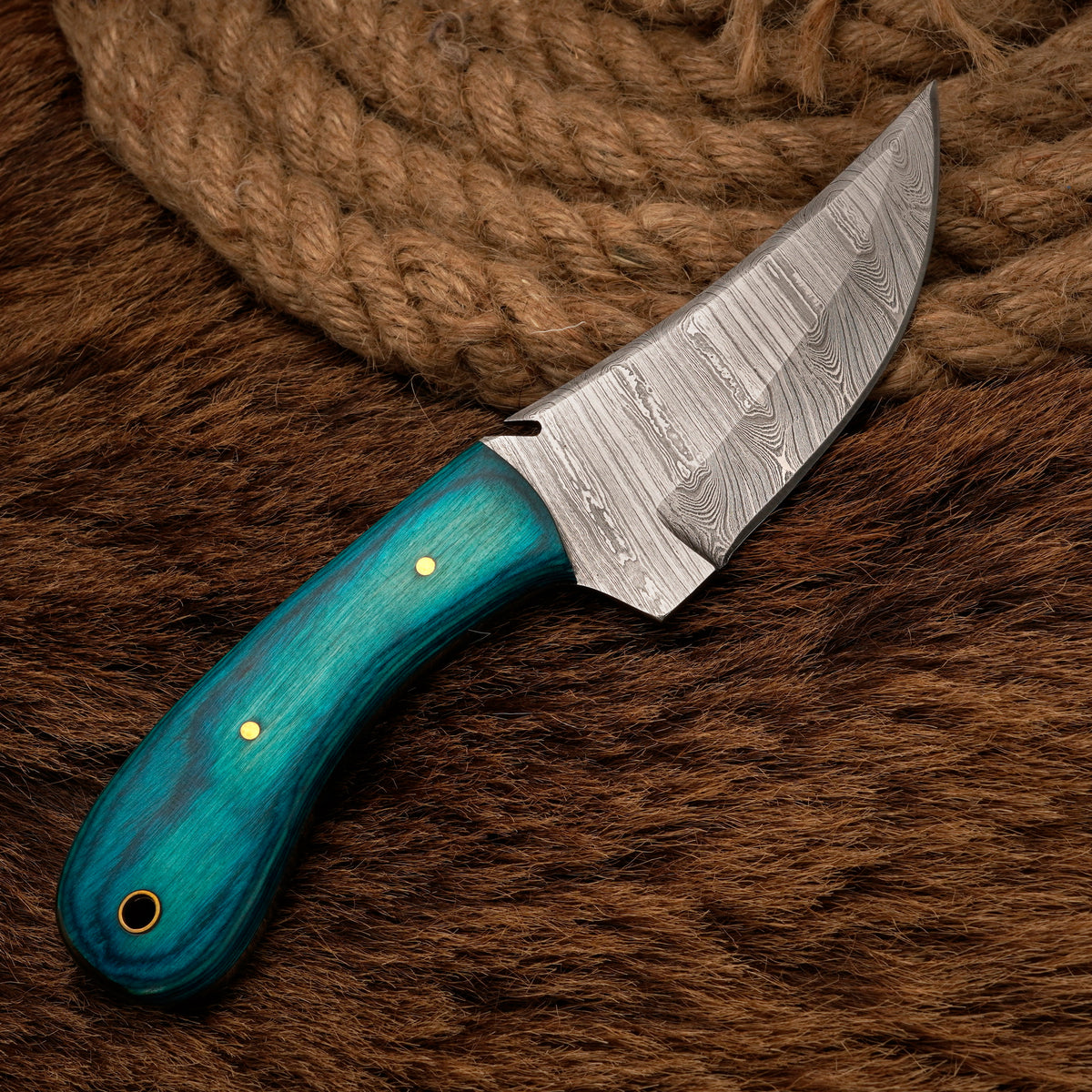 Handmade Damascus Steel Skinner Knife – Exotic Wood Handle, 8-Inch