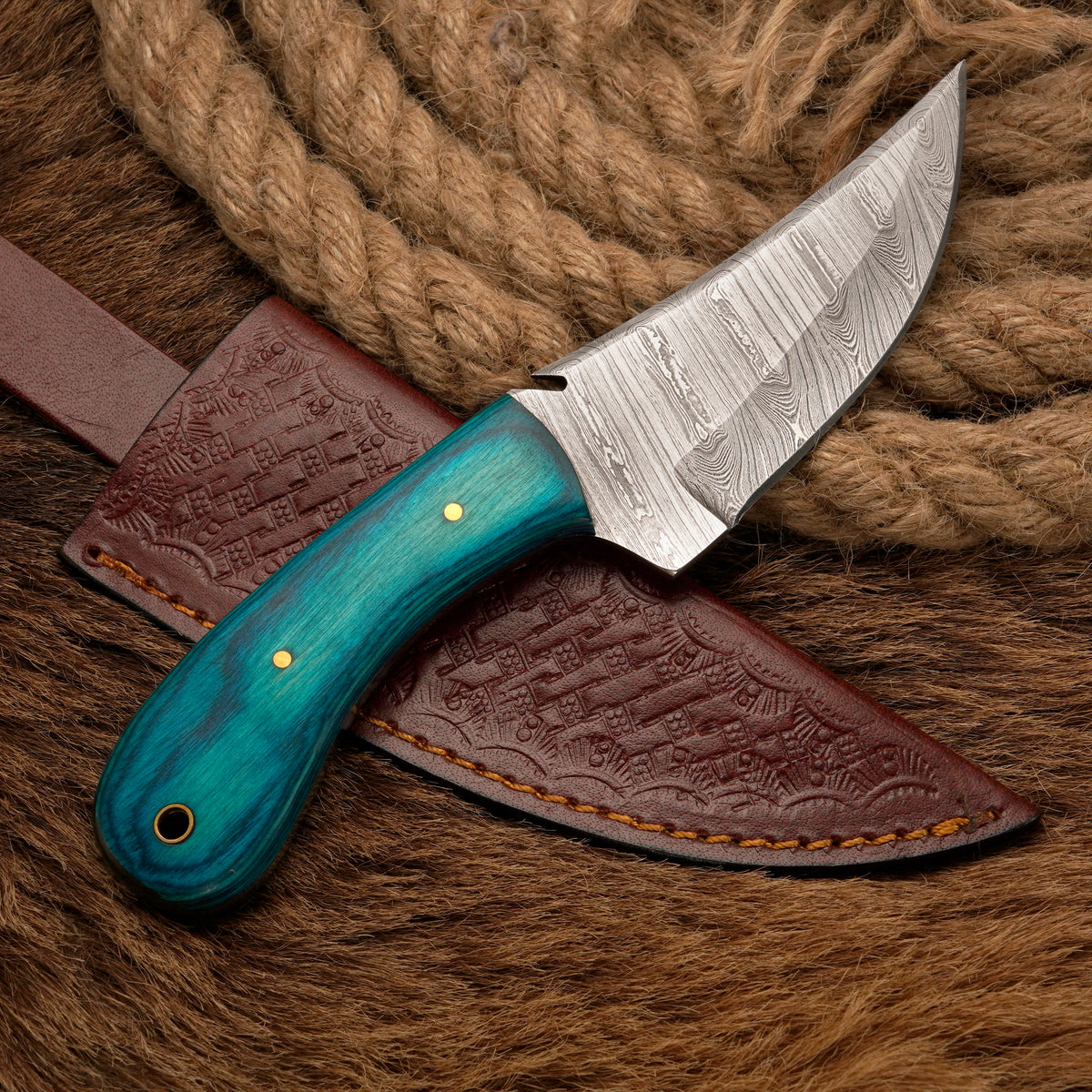 Handmade Damascus Steel Skinner Knife – Exotic Wood Handle, 8-Inch