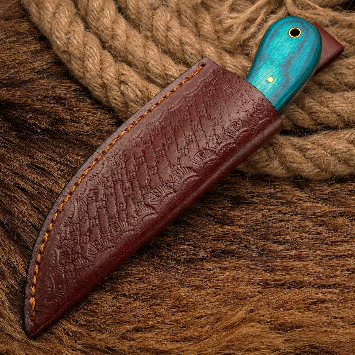 Handmade Damascus Steel Skinner Knife – Exotic Wood Handle, 8-Inch