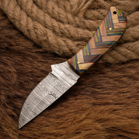 Handmade Damascus Steel Skinner Knife – Exotic & Olive Wood Handle, 8-Inch