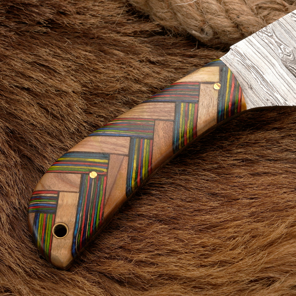 Handmade Damascus Steel Skinner Knife – Exotic & Olive Wood Handle, 8-Inch