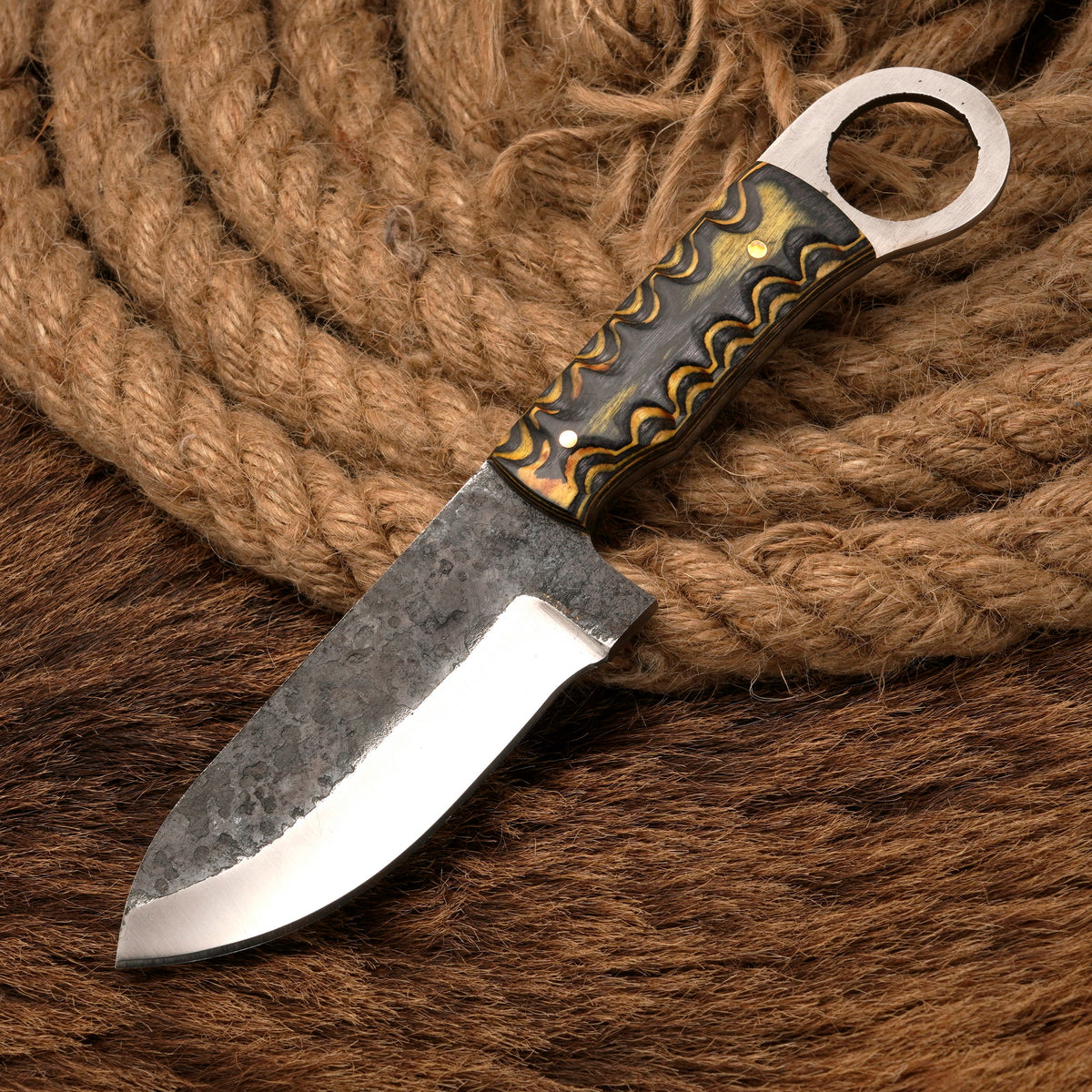 Handmade Carbon Steel Skinner Knife – Exotic Wood Handle, 8-Inch