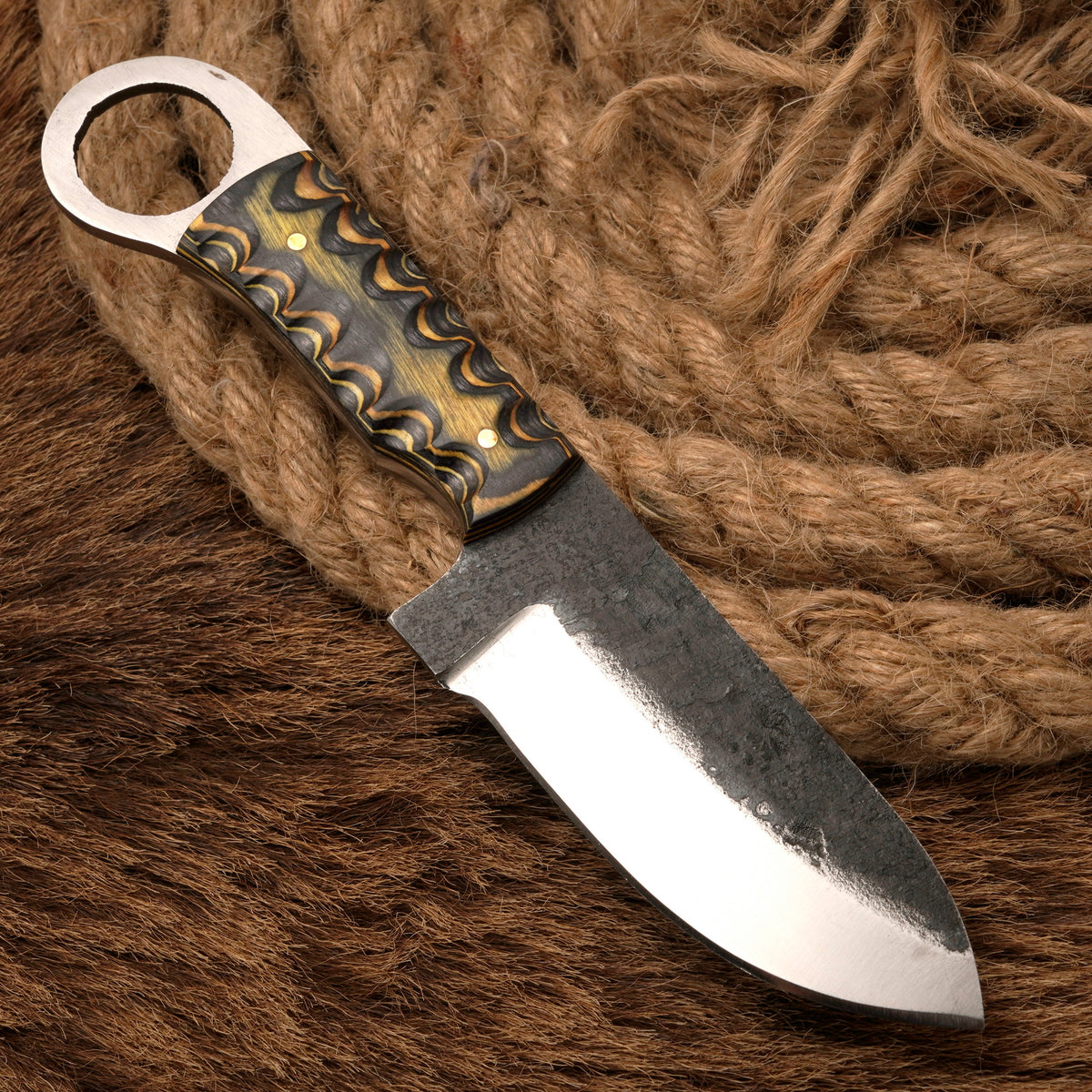 Handmade Carbon Steel Skinner Knife – Exotic Wood Handle, 8-Inch