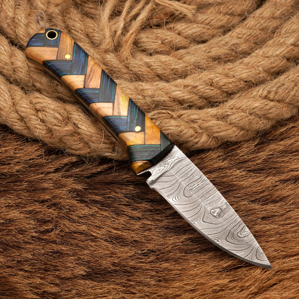 Handmade Damascus Steel Skinner Knife – Exotic & Olive Wood Handle, 8-Inch