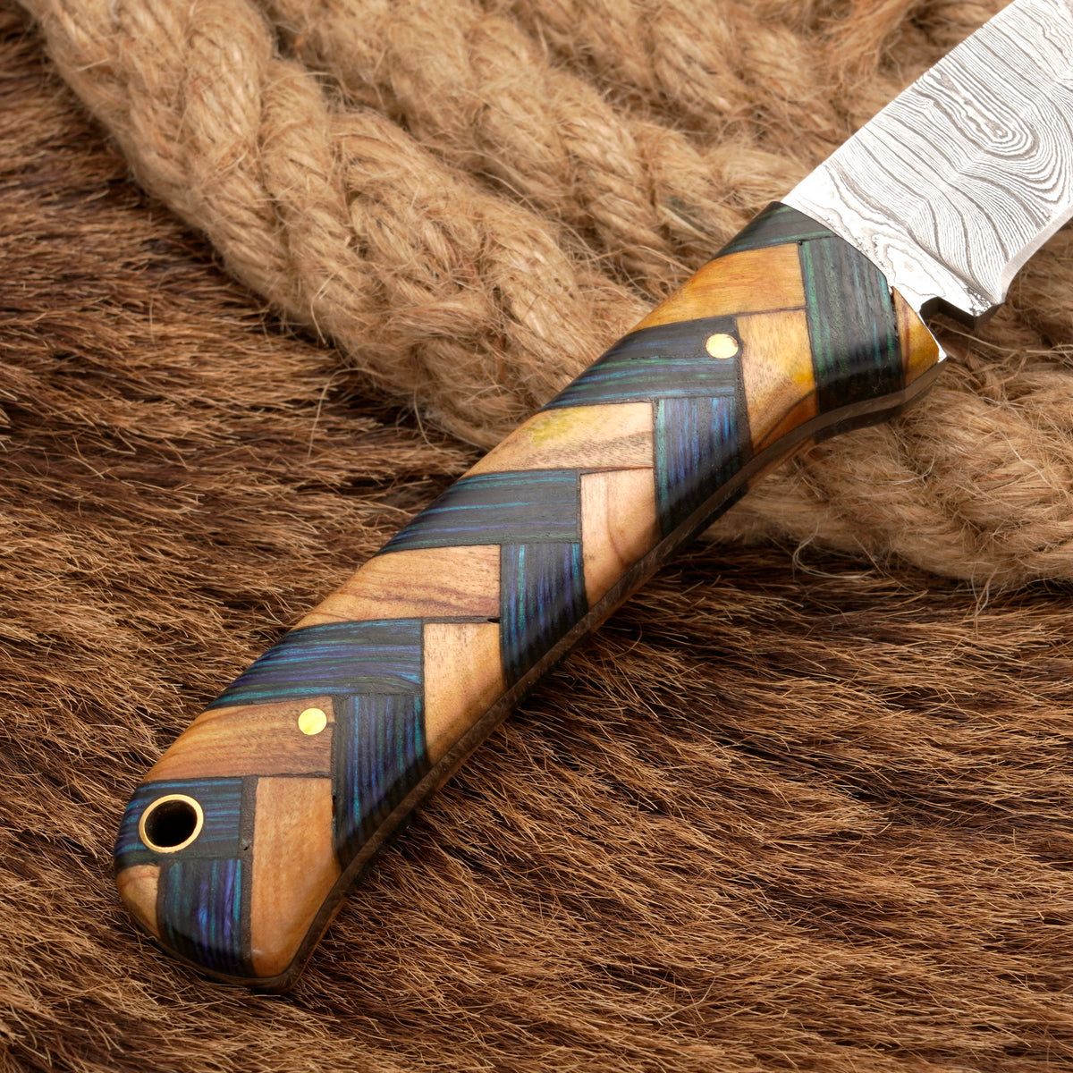 Handmade Damascus Steel Skinner Knife – Exotic & Olive Wood Handle, 8-Inch