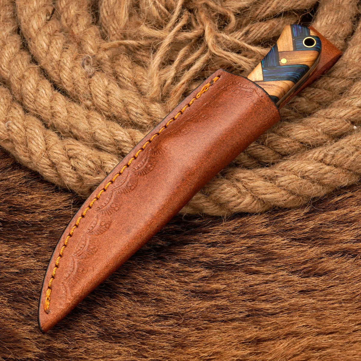 Handmade Damascus Steel Skinner Knife – Exotic & Olive Wood Handle, 8-Inch
