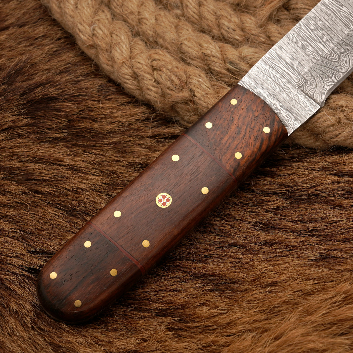 Handmade Damascus Steel Tanto Knife – Rosewood Handle, 12-Inch