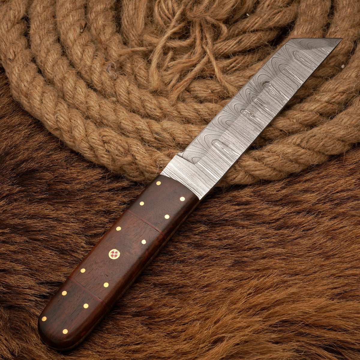 Handmade Damascus Steel Tanto Knife – Rosewood Handle, 12-Inch