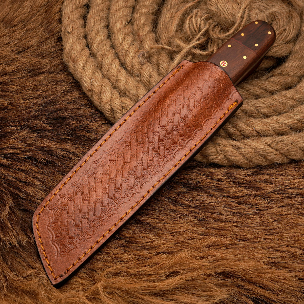 Handmade Damascus Steel Tanto Knife – Rosewood Handle, 12-Inch