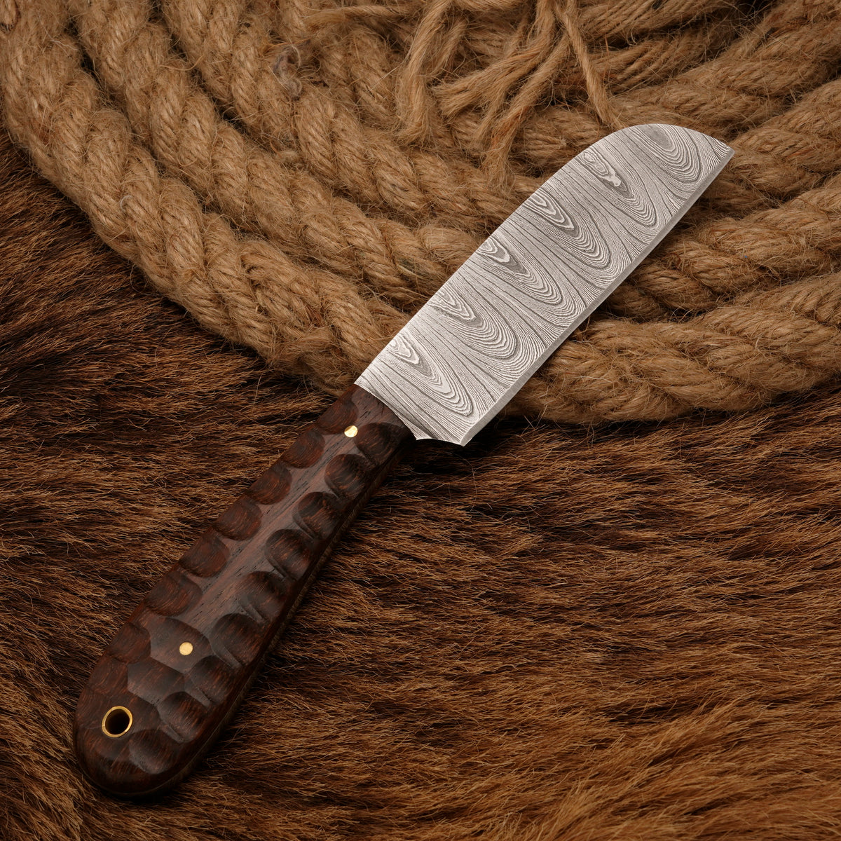 Handmade Damascus Steel Skinner Knife – Rosewood Handle, 8-Inch