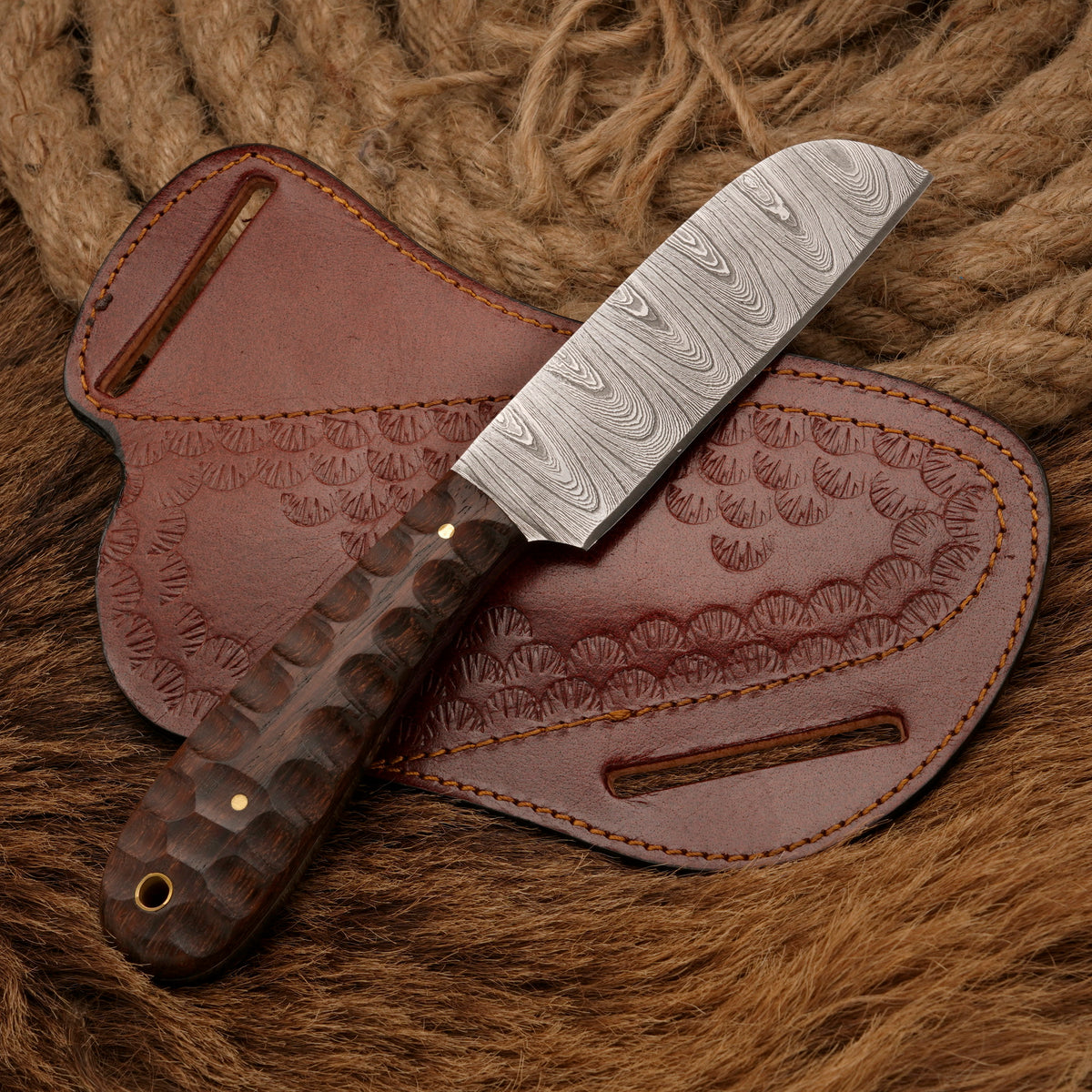 Handmade Damascus Steel Skinner Knife – Rosewood Handle, 8-Inch