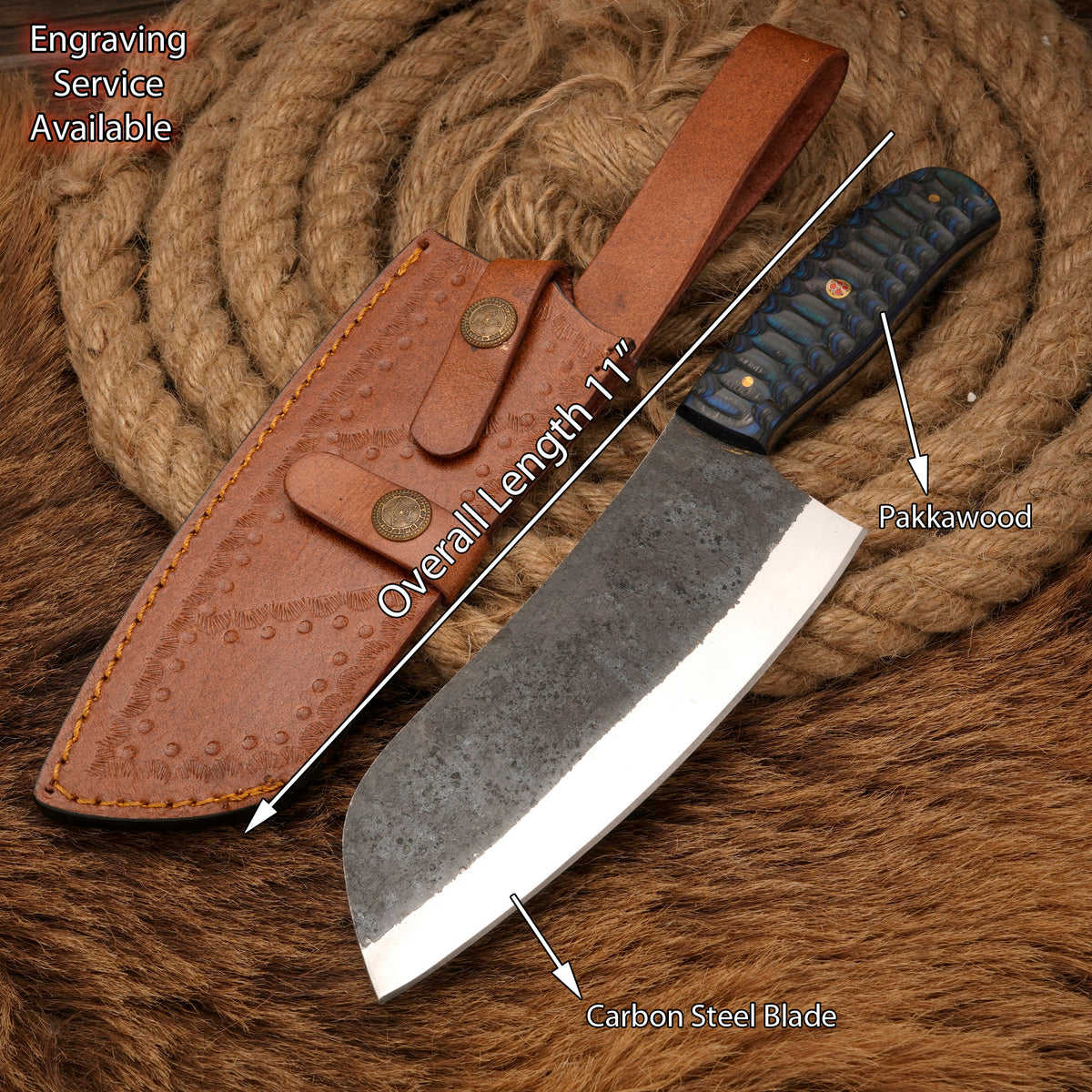Handmade Carbon Steel Cleaver – Exotic Wood Handle, 11-Inch