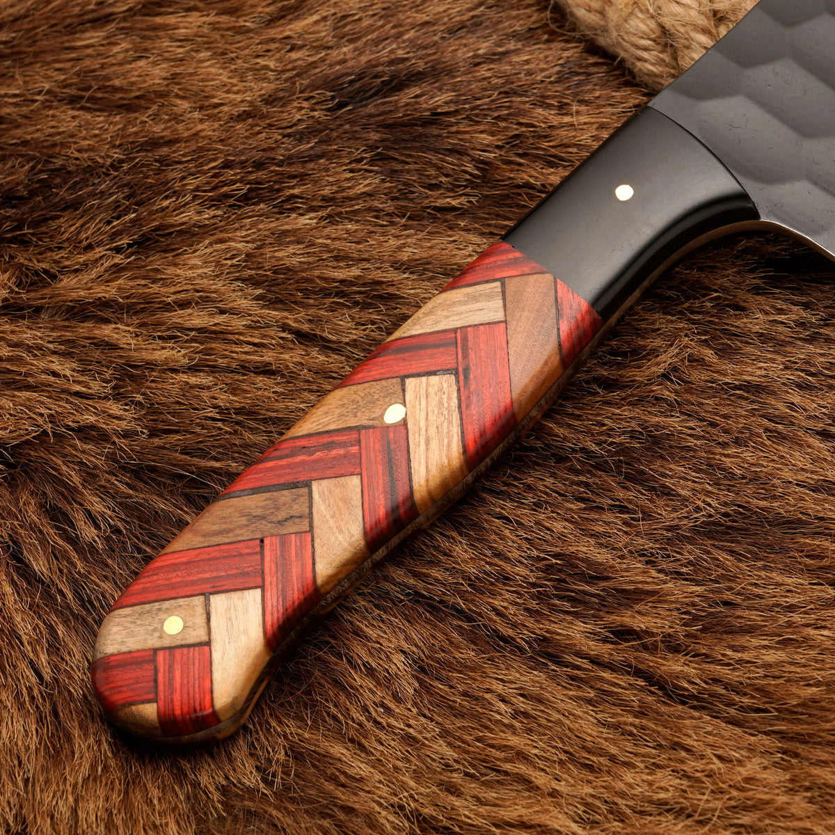 Handmade Carbon Steel Powder-Coated Chef Knife – Olive Wood & Rosewood Handle, 13-Inch