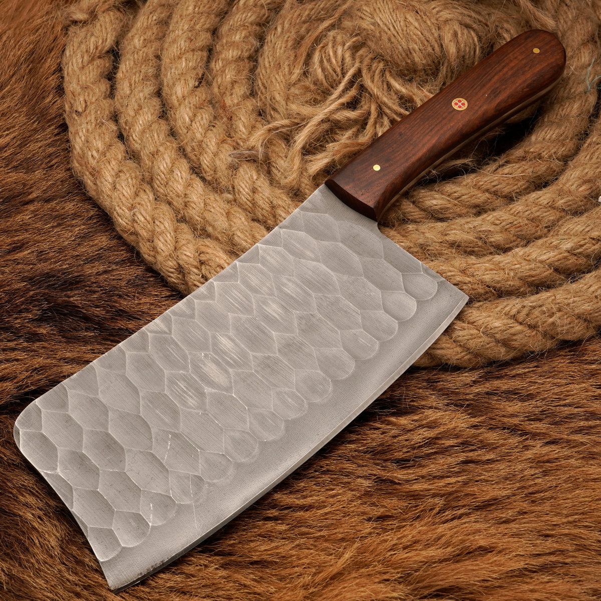 Handmade Carbon Steel Cleaver Knife – Rosewood Handle, 12-Inch