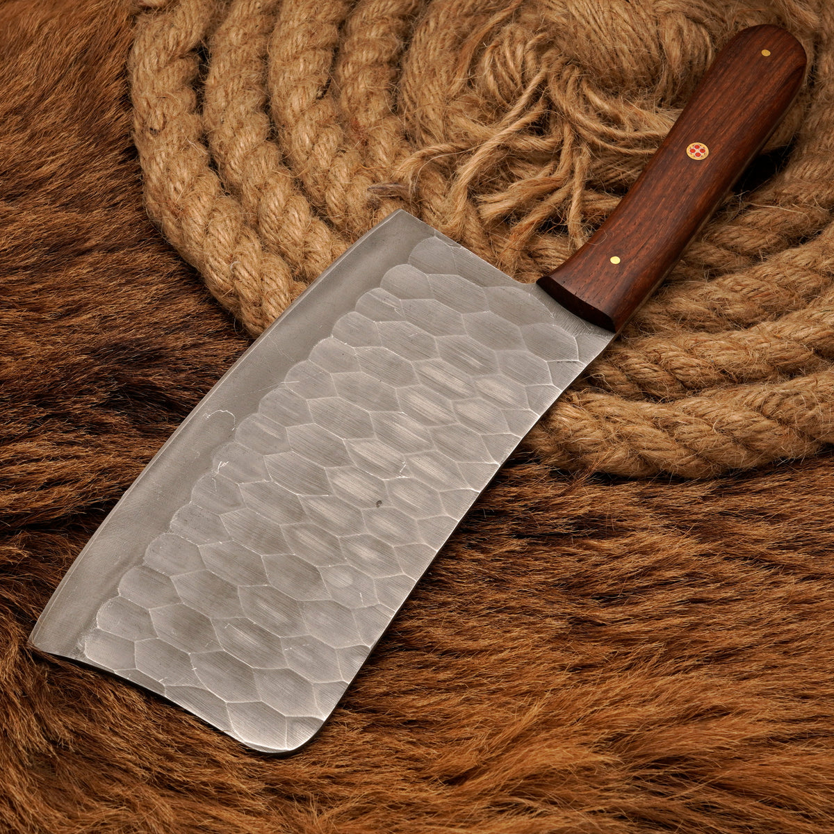 Handmade Carbon Steel Cleaver Knife – Rosewood Handle, 12-Inch