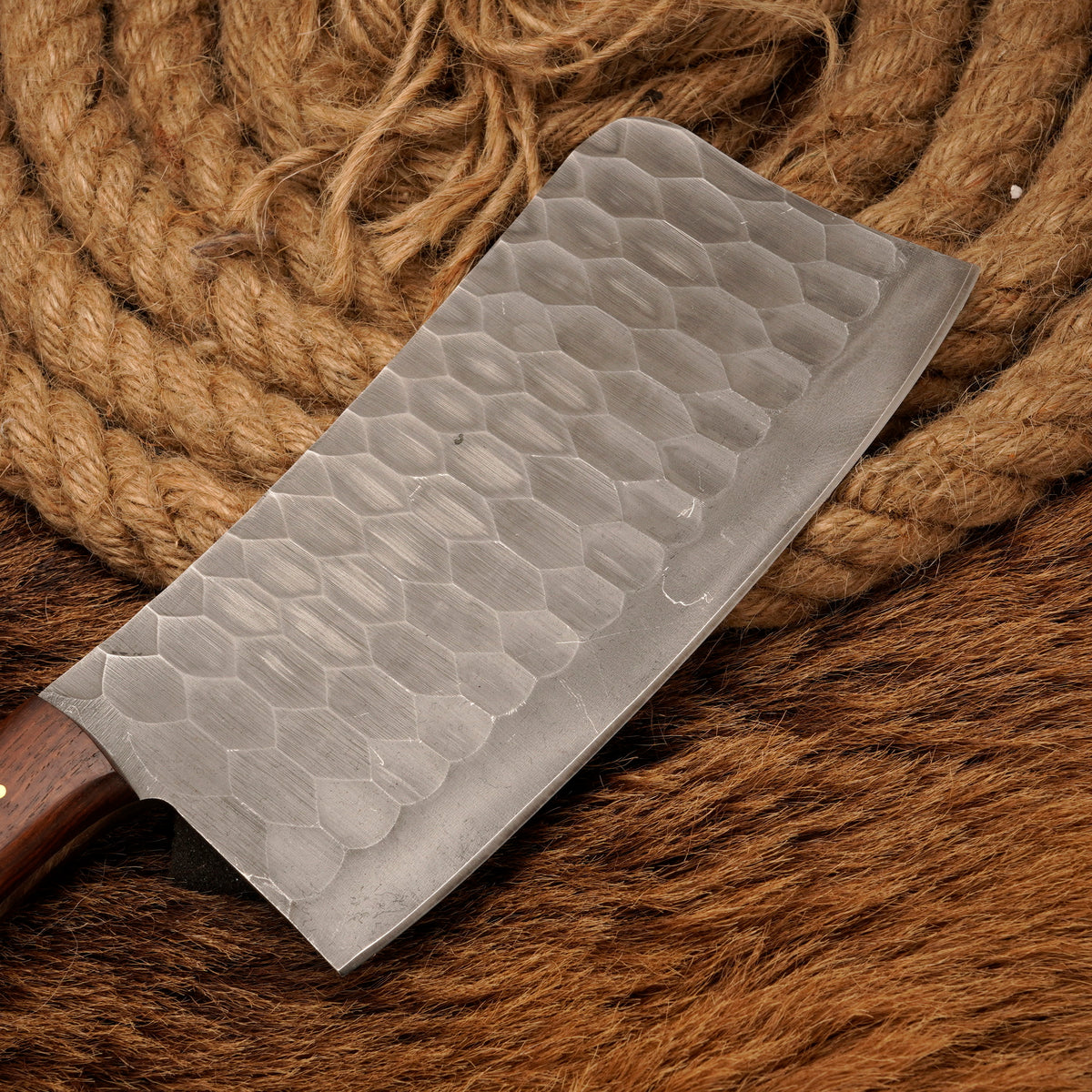 Handmade Carbon Steel Cleaver Knife – Rosewood Handle, 12-Inch
