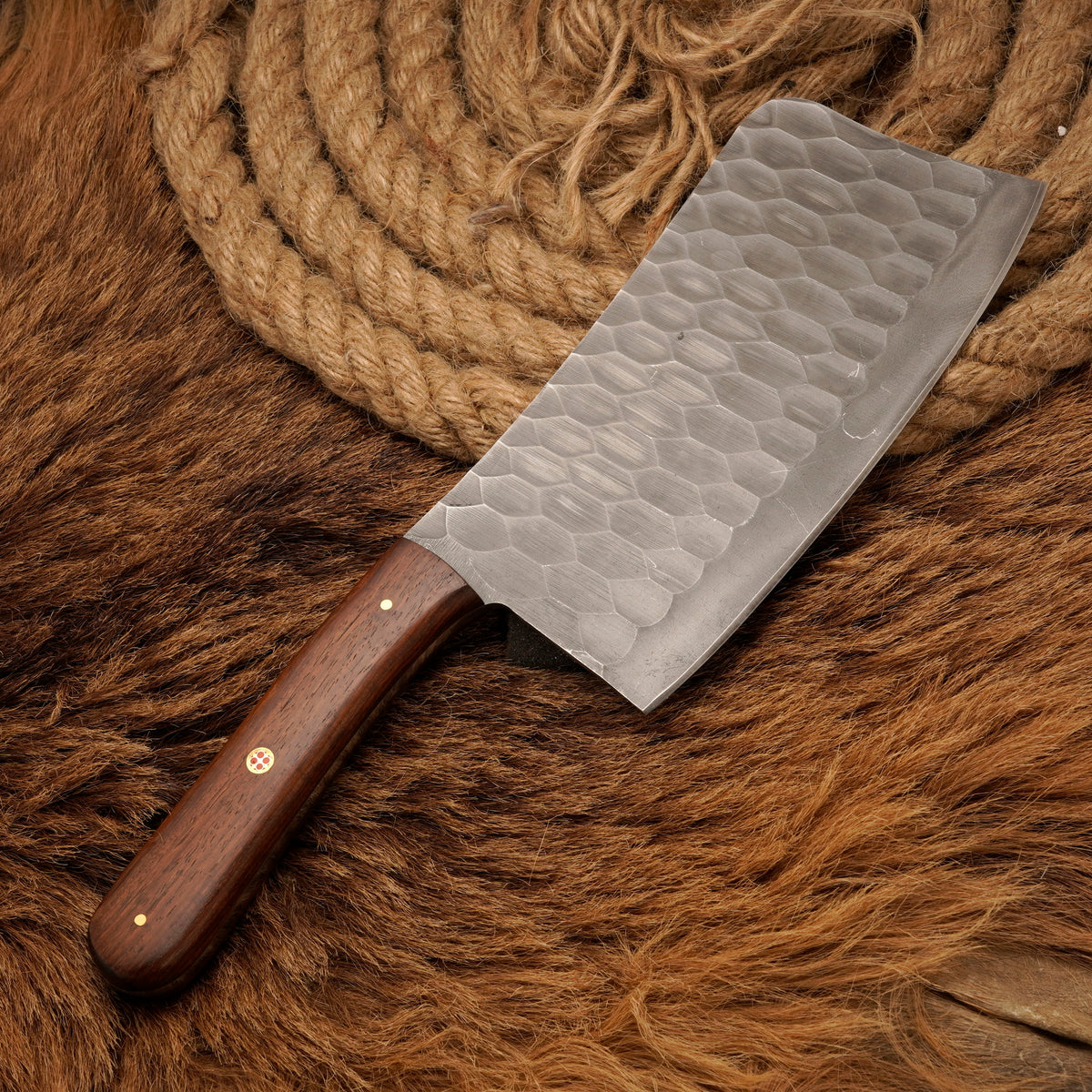 Handmade Carbon Steel Cleaver Knife – Rosewood Handle, 12-Inch