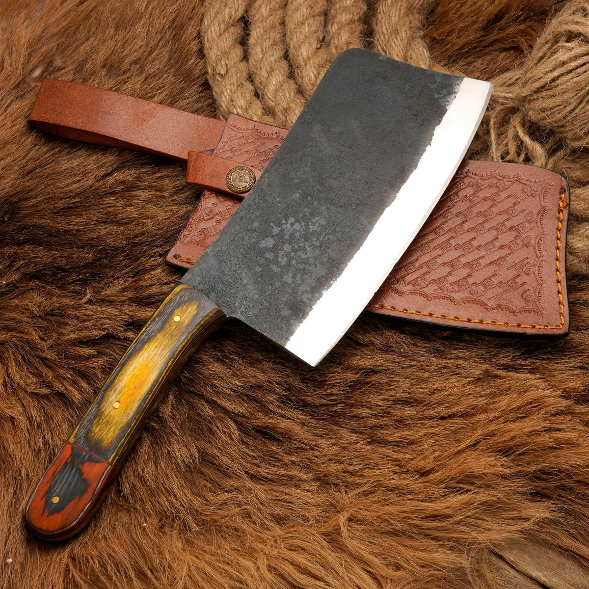 Handmade Carbon Steel Cleaver Knife – Rosewood Handle, 12-Inch