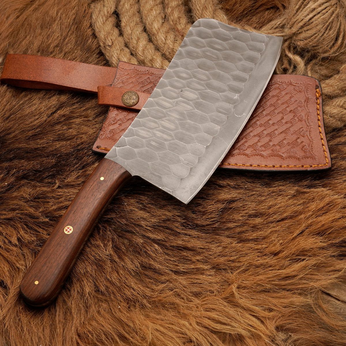 Handmade Carbon Steel Cleaver Knife – Rosewood Handle, 12-Inch