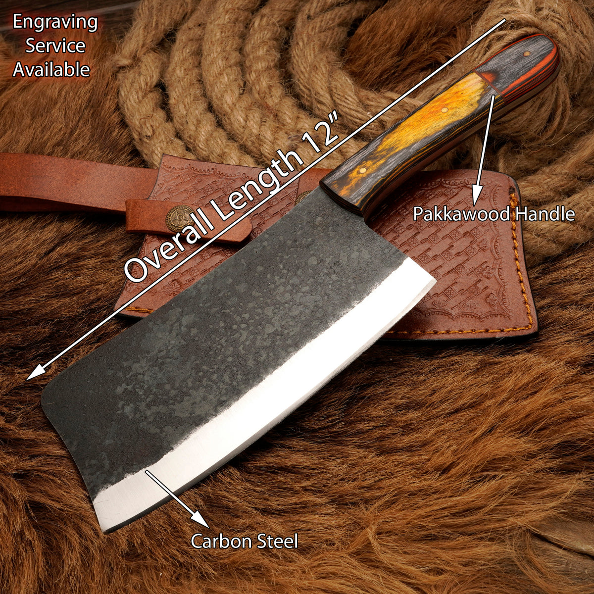 Handmade Carbon Steel Cleaver Knife – Rosewood Handle, 12-Inch