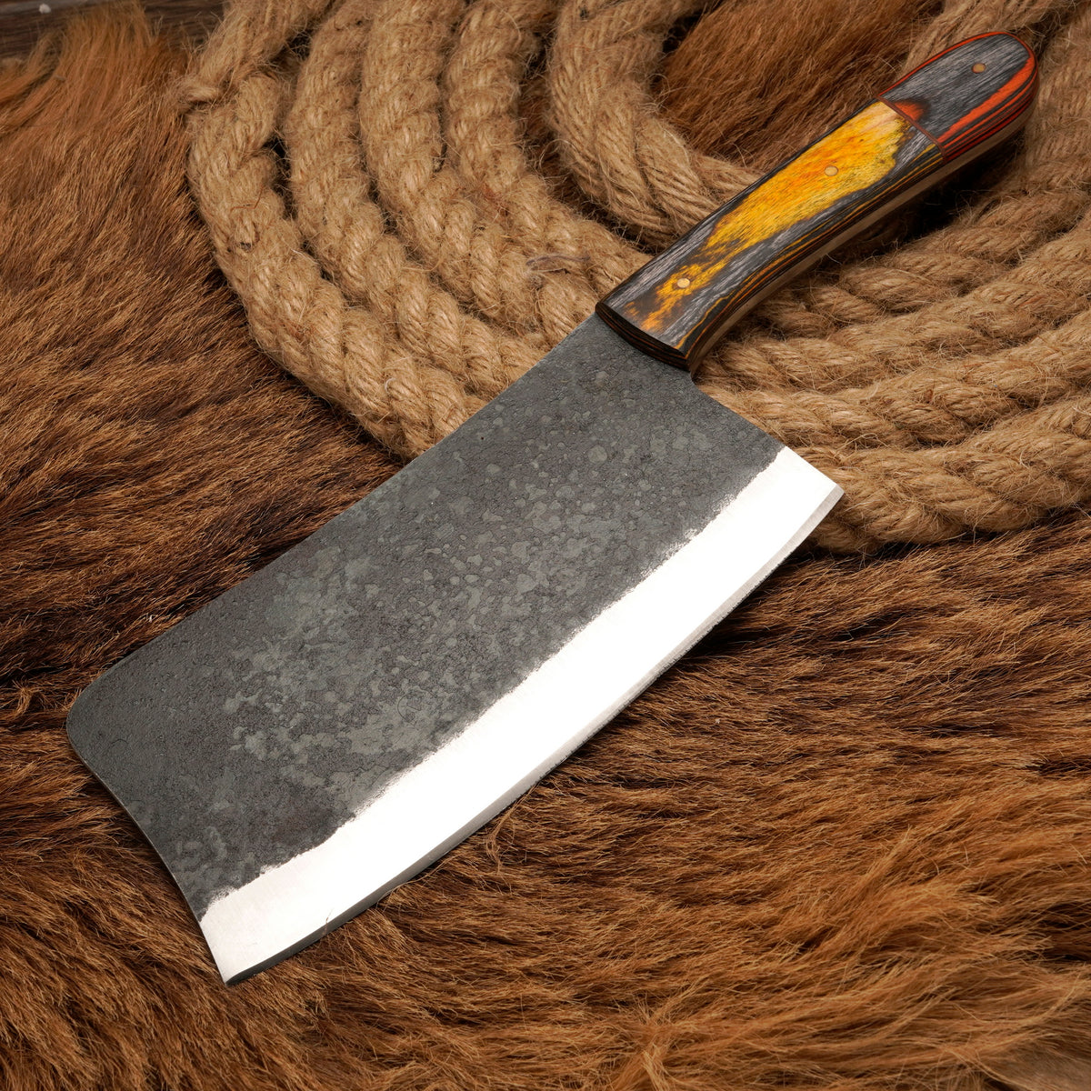 Handmade Carbon Steel Cleaver Knife – Rosewood Handle, 12-Inch