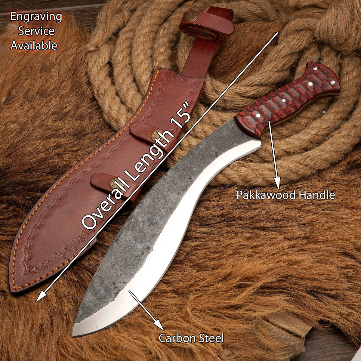 Handmade Carbon Steel Kukri Knife – Exotic Wood Handle, 16-Inch