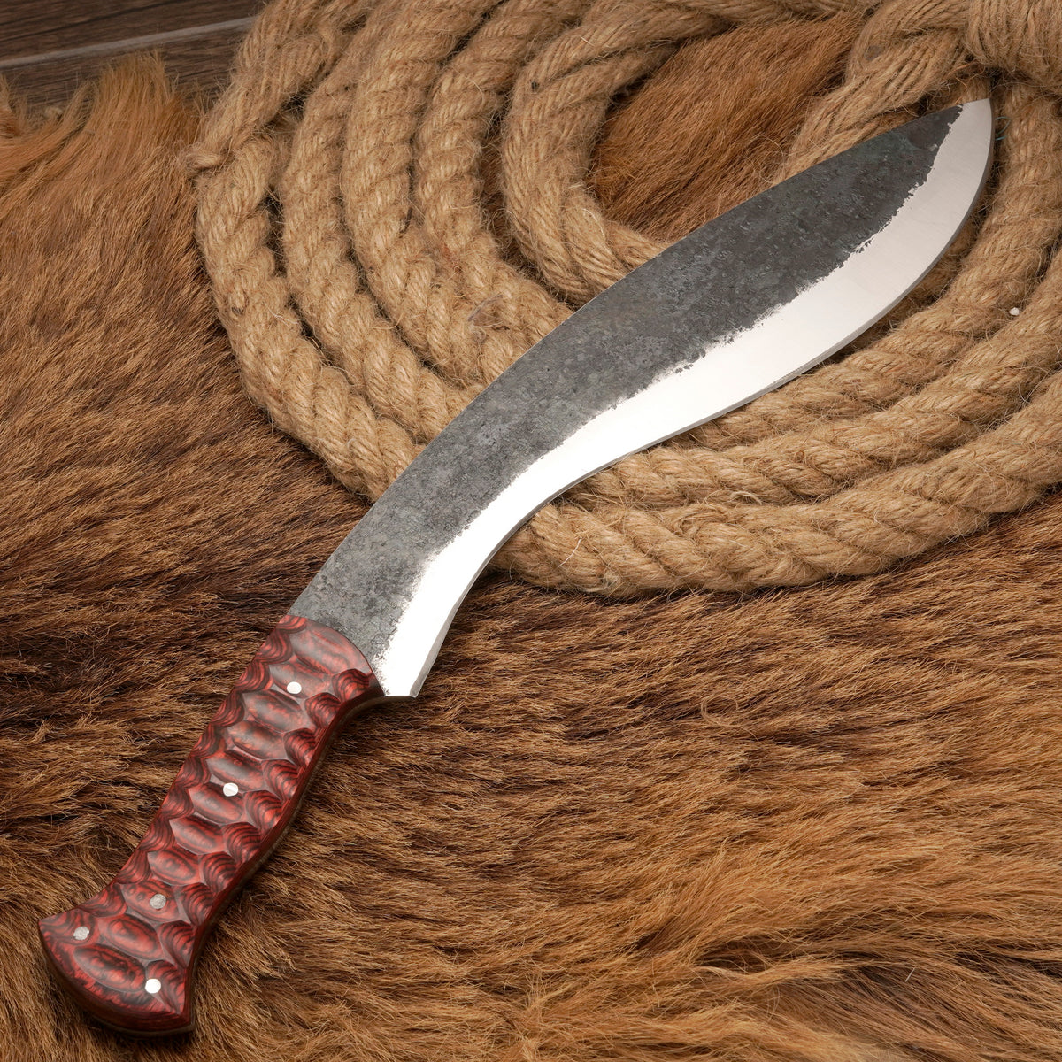 Handmade Carbon Steel Kukri Knife – Exotic Wood Handle, 16-Inch