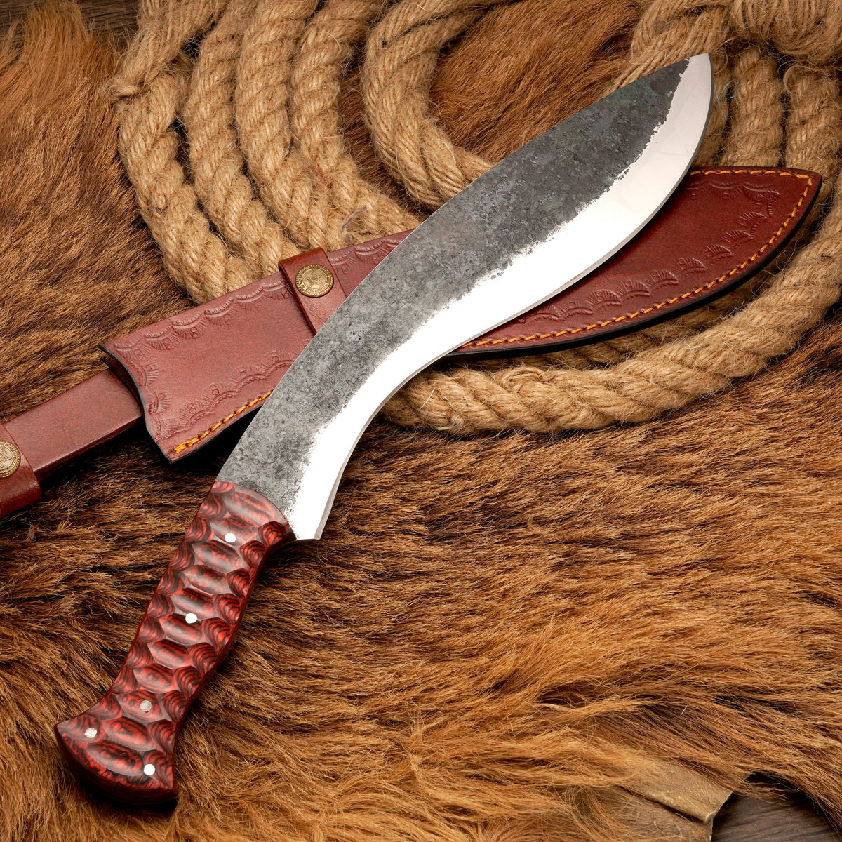 Handmade Carbon Steel Kukri Knife – Exotic Wood Handle, 16-Inch