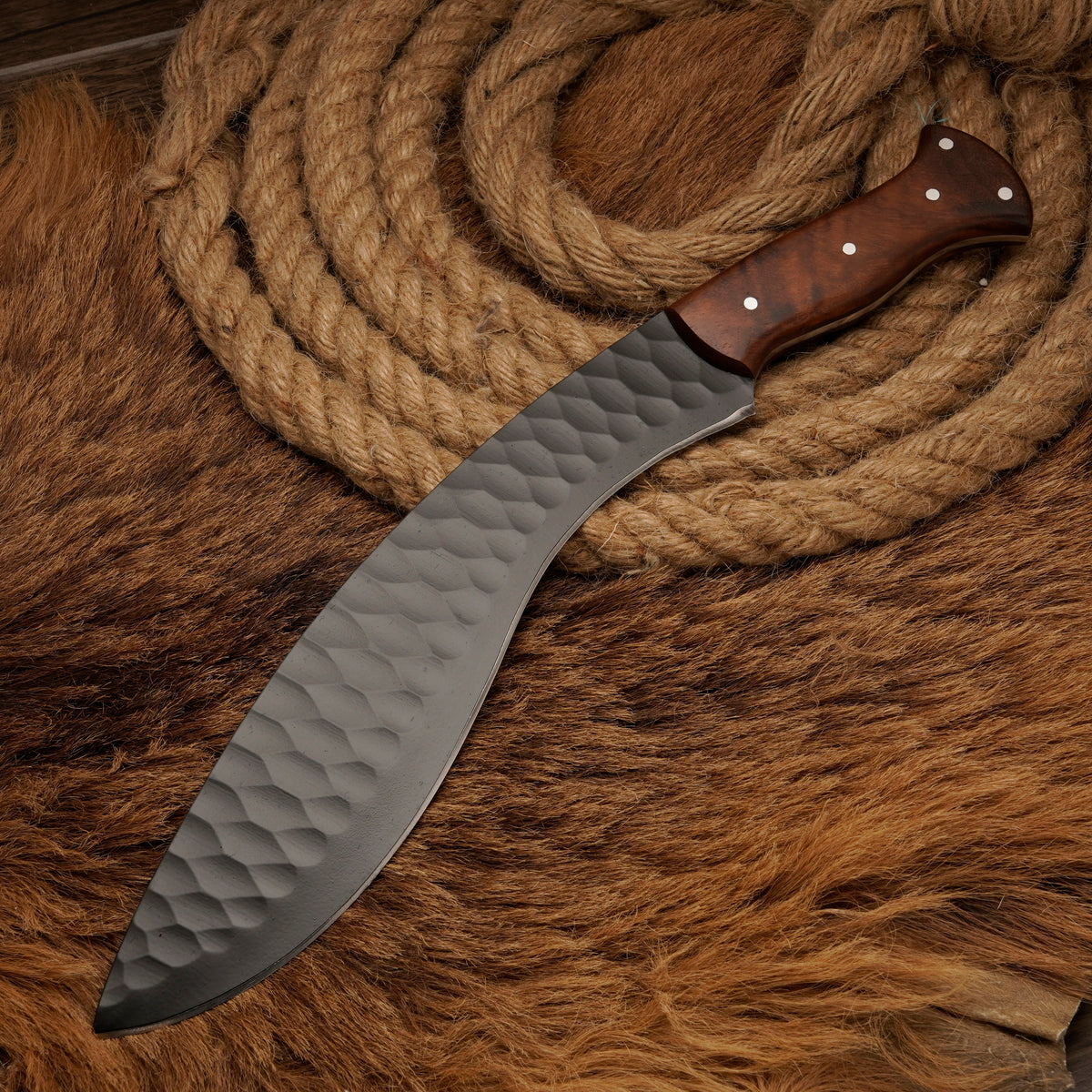 Handmade Carbon Steel Powder-Coated Curved Blade Knife – 16" Rosewood Handle