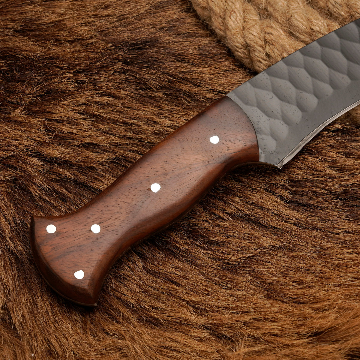 Handmade Carbon Steel Powder-Coated Curved Blade Knife – 16" Rosewood Handle